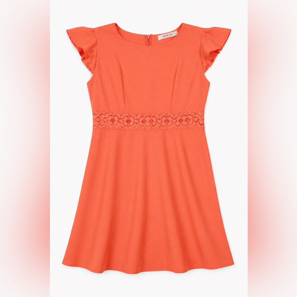 Nina Piu Orange Fit & Flare Lace Waist Dress